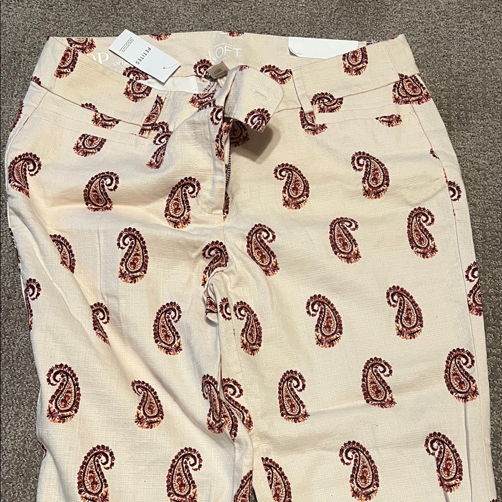 LOFT Cream Paisley Ankle Pants